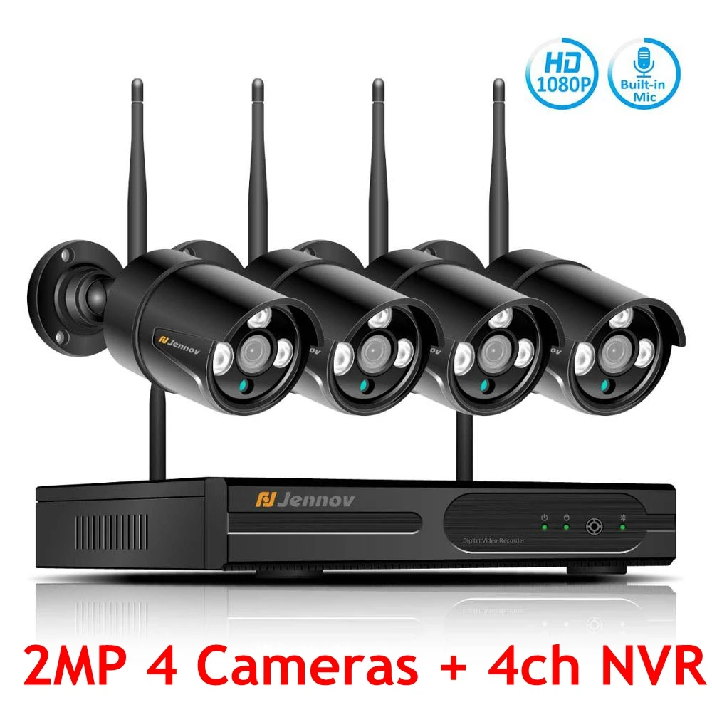 2MP 4 Cameras Jennov H.265 5MP 4CH Домашняя безопасность беспроводная камера системы видеонаблюдения комплект камеры видеонаблюдения wifi NVR Беспроводная 1080P IP Камера уличная IR-Cut - Цвет: 2MP 4 Cameras