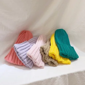 

New Candy Color Boys Girls Beanie Hat Autumn Winter Soft Warm Children Caps Toddler Kids Cotton Knitted Crochet Wool Hats 1-7Y