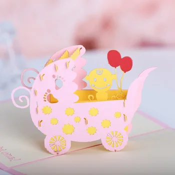 

10pcs Baby Carriage Cartoon Pop Up DIY 3D Greeting Card With Envelope Post Card Handmade Christmas Birthday Souvenirs Gifts