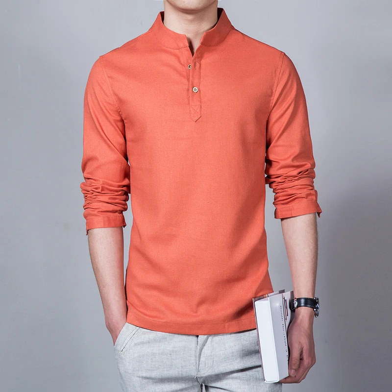 2020 New Spring summer Long sleeved Shirt Men Large Size Shirt Men Cotton and Linen Casual 3