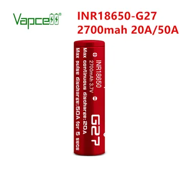 

Free shipping Vapcell 18650 2700MAH 20A / 50A rewrap G27 li-ion rechargeable batteries 3.7 volt for Flashlight battery