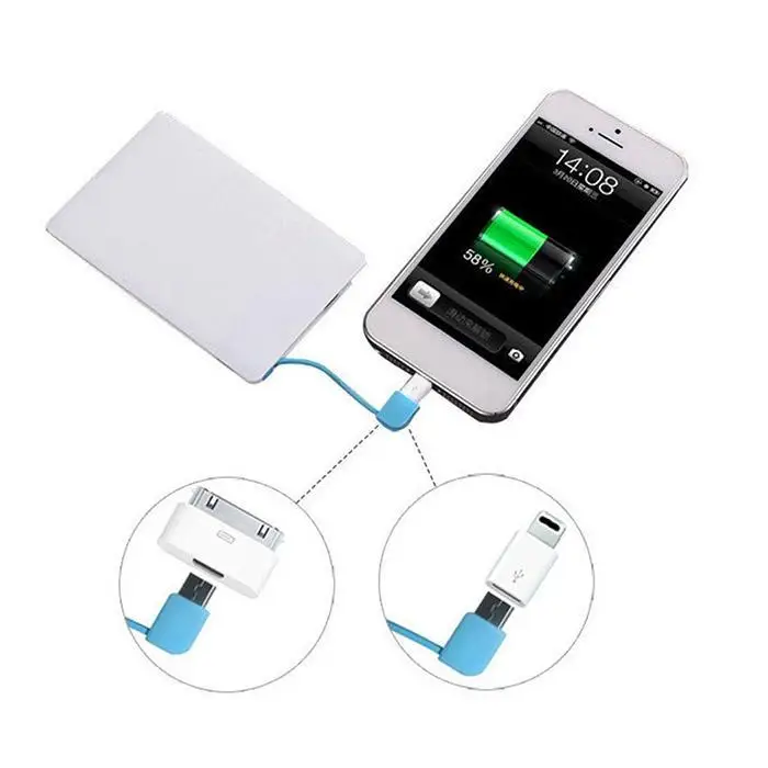 Мини Портативный с зарядным кабелем для телефона power White Bank пластиковый Micro USB 2000mAh Мобильный блок питания