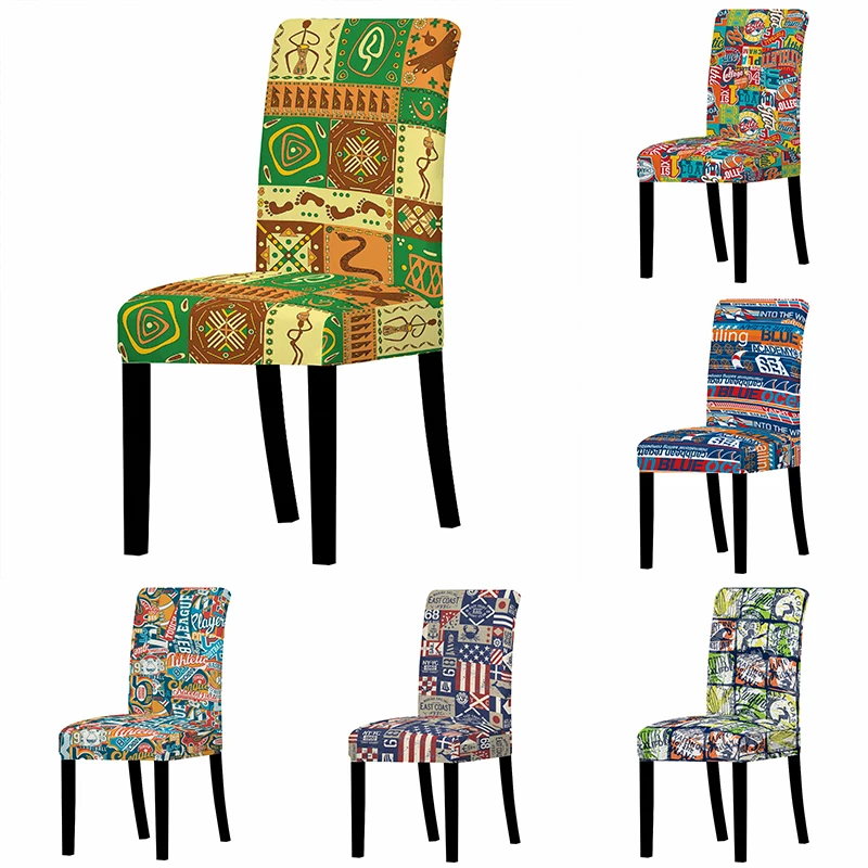

Chair Cover Cartoon Retro Printing Elastic Removable Washable Seat Slipcover Protector Party Stretch Chair Covers Decor