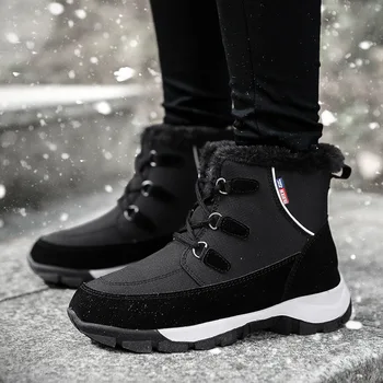 

Women's Slip on Warm Short Plush Ankle Boots Female Winter Solid Platform Snow Boots for Women Flat with Casual Sports Shoes