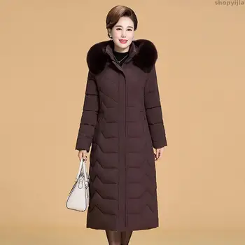 

New Hooded Fur Collar Slim Women Down Cotton Jacket Winter Jacket Winter Warm Jacket Lady XL 5XL 6XL Ms. Long Parkes