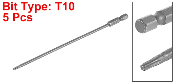 Отвертка uxcell Torx с шестигранным хвостовиком и шестигранным хвостовиком длиной 1/4 дюйма, Магнитный Отвертка S2 для электрических воздушных дрелей - Цвет: H1or4x150mmxT10 5p