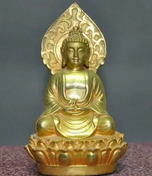 

Old Tibet Buddhism Bronze 24k gold Gilt Sakyamuni Shakyamuni Buddha Gods Statue