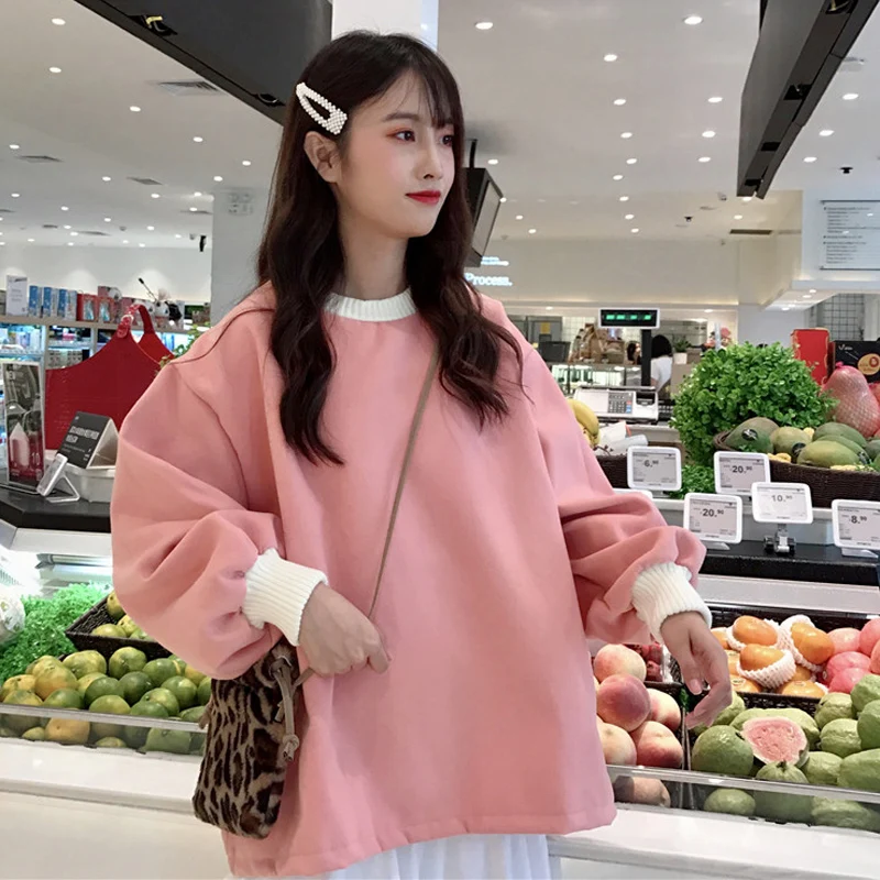 Осень-зима Флисовые Кофты для женщин в Корейском стиле с милым Стиль О-образным