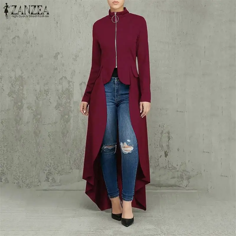 Greatest  2019 Fashion Autumn Long Coats ZANZEA Women Thick Jackets Asymmetrical High Low Outwear Long Sleeve