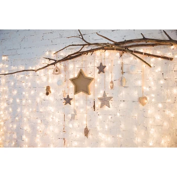 

7x5ft Photography Backdrop Christmas Lights Stars White Background Studio Vinly Cloth Wall Decor Baby Birthday Party Prop