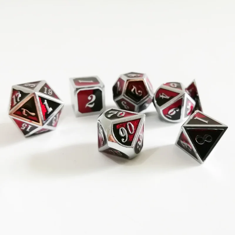 Игральные кости Металлические РПГ набор многогранные для подземелья и драконов d20 10 8 12 настольная игра сплав цинка Серебристые игральные кости с цифрами шаблон