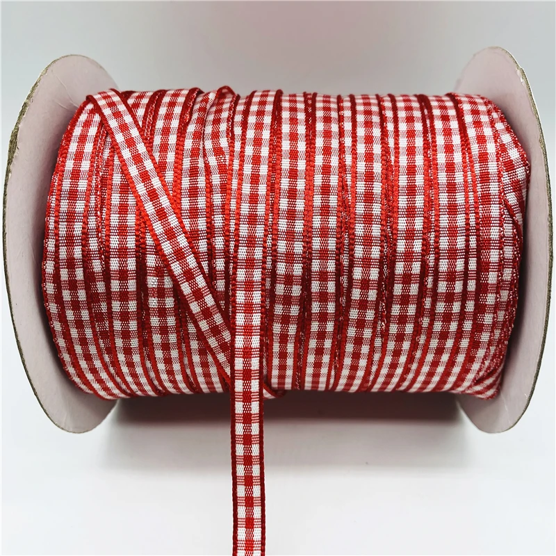 5yards/Lot 6mm Plaid Ribbon Grid Printed Ribbon Home Wedding Christmas Decorations DIY Gift Wrapping