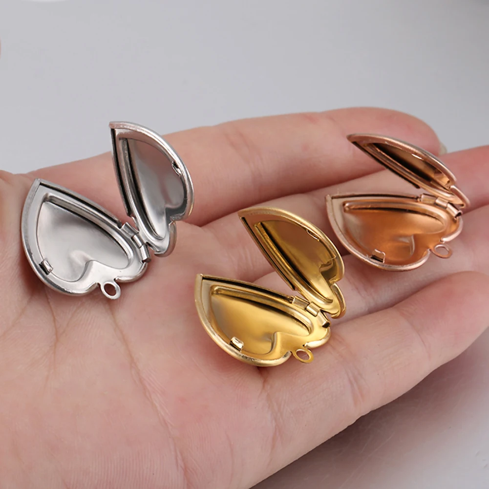 5pc Mirror Polished Stainless Steel Heart Photo Frame Locket Pendant 3 Colors For DIY Charms Jewelry Making Gift 22.6 * 25mm