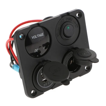 

4 Hole Panel Dual USB Charger+LED Voltmeter+12V Power Socket + On-Off Switch