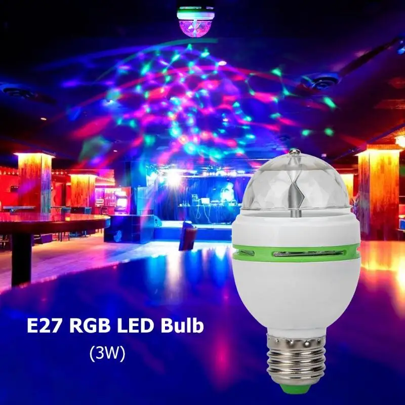 E27 RGB светодиодный светильник 3 Вт вращающийся кристалл маленький магический шар