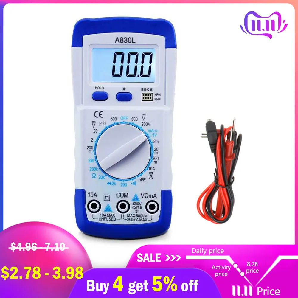 

A830L LCD Digital Multimeter DC AC Voltage Diode Freguency Voltmeter Ammeter Multitester Volt OHM Tester Current Buzzer Function