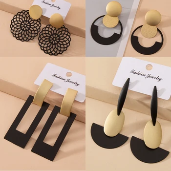 

New Fashion Hanging Dangle Drop Earring 2020 Women Chic Vintage Gothic Geometric Round Long Big Black Gold Color Earrings