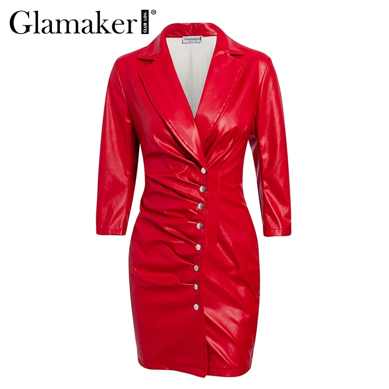 Glamaker сексуальное однотонное Плиссированное короткое платье из искусственной кожи женское облегающее осеннее платье с длинным рукавом женское элегантное для вечеринки и клуба зимнее платье
