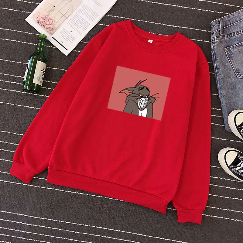 Женская толстовка с капюшоном Tom& Jerry Harajuku, милый мультяшный пуловер, эстетичный уличная одежда, спортивный костюм, свободная толстовка с капюшоном