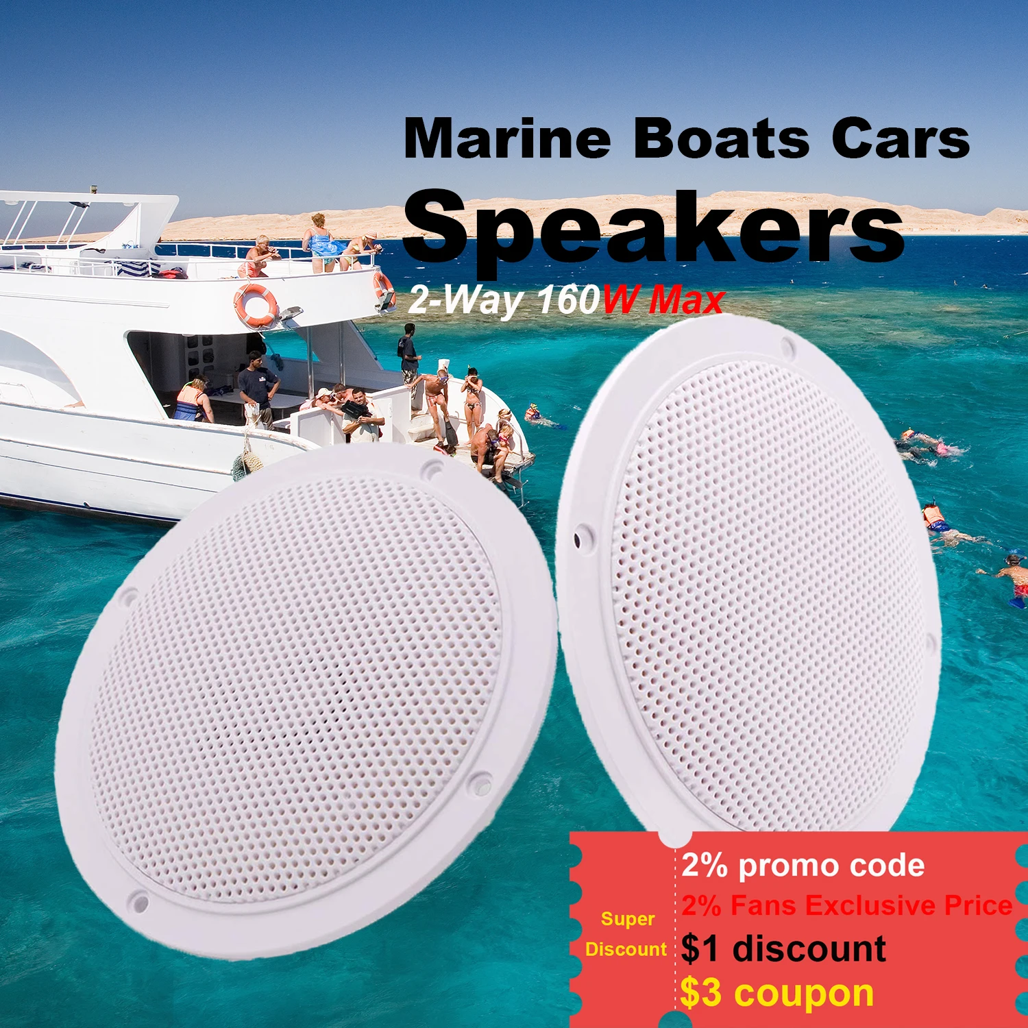 160w/120w 5.25"/4" Marine Speakers Boat Auto Car Audio Coaxial Waterproof Column Stereo Sound
