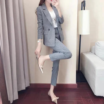 

Womens Business Suit Female Office Uniform Ladies Formal Trouser Suit Single Breasted Blazer Jacket Pants Suits 2020