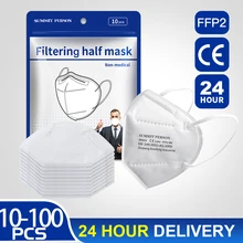 Masque facial FPP2 pour la Protection contre les Virus, lot de 10 à 100 pièces, respirateur anti-poussière, Protection buccale, kn95