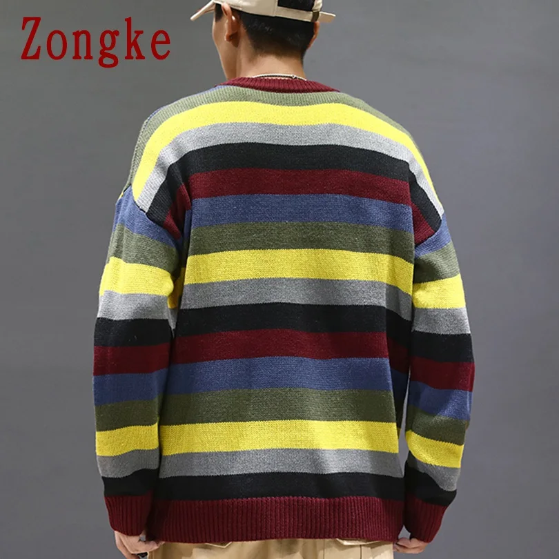 Zongke полосатый зимний свитер, Мужское пальто, пуловер и свитер для мужчин, зимние мужские свитера для осени, новая мужская одежда 5XL