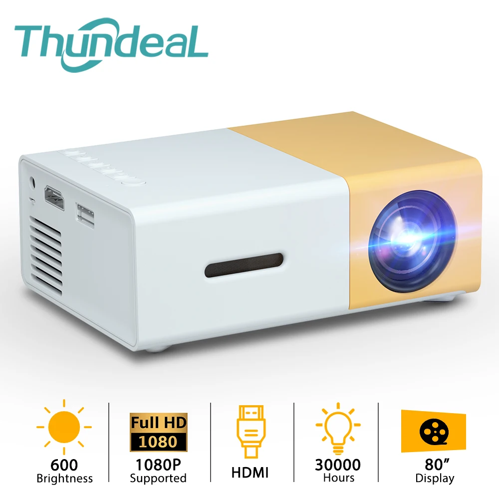 Best Deal ThundeaL YG300 Pro Mini Projector Audio YG-300 USB Portable Projector for 1080P Home Media Video Player Dropshipping Kids Gift