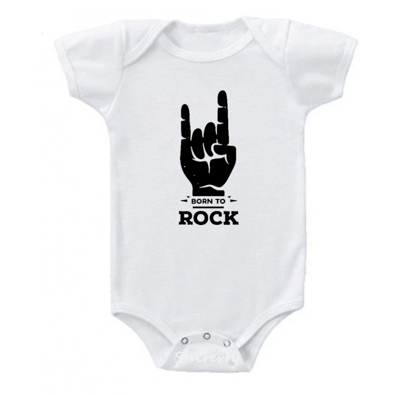 Забавный детский комбинезон с принтом «Born To Rock», хлопковая одежда с короткими рукавами для новорожденных мальчиков и девочек, Летний комбинезон для сна для новорожденных, комбинезон
