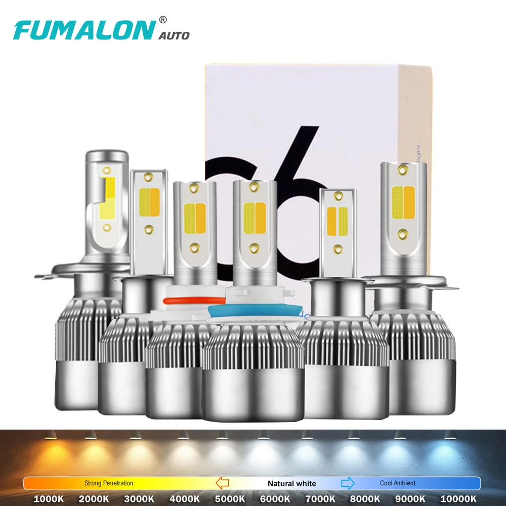 FUMALON C6 автомобильные лампы для передних фар PSX24W HB4 H16 8000K HB5 H7 Led Hi/короче спереди и длиннее сзади) H11 4300K 2x H27 HIR2 HB3 H13