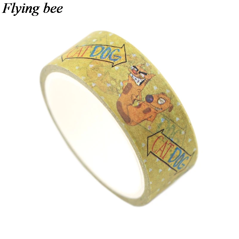 Flyingbee 15 мм X 5 м Catdog Милая васи лента бумага DIY декоративная клейкая лента, Канцелярия мультфильм маскировки Ленточные принадлежности X0549