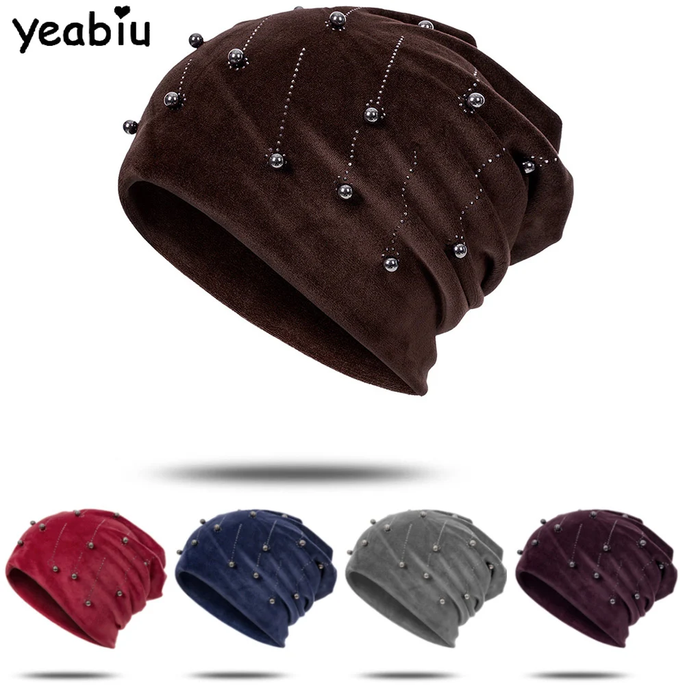 YEABIU, модные шапки с жемчугом, вязаные зимние женские головные уборы, мягкая шапочка, женская шапка, теплая женская шапка, шапки для девочек, шапки бини, женская шапка s