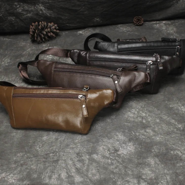 

Men's Genuine Leather Cowhide Waist Bag Phone Money Key Cash Card Handbag Messenger Bag For Men 3 Colors wj