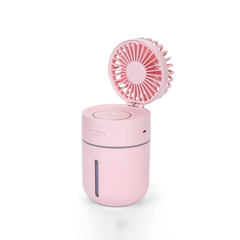 Розовый Creative T9usb Rechargeable Atmosphere Light Mini Humidification Desktop Fan Student Summer Portable Small Fan - Цвет: Розовый