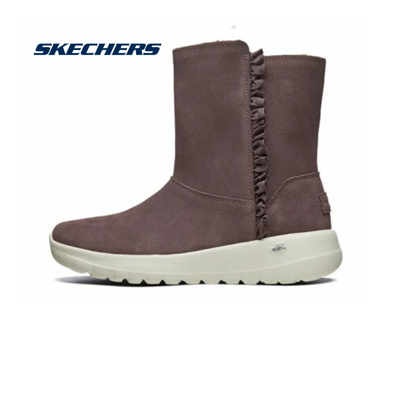 Skechers/женские зимние ботинки; коллекция года; теплые зимние ботинки до середины икры из плюша; удобные повседневные ботинки из хлопка; Botas Mujer; 15525-BLK