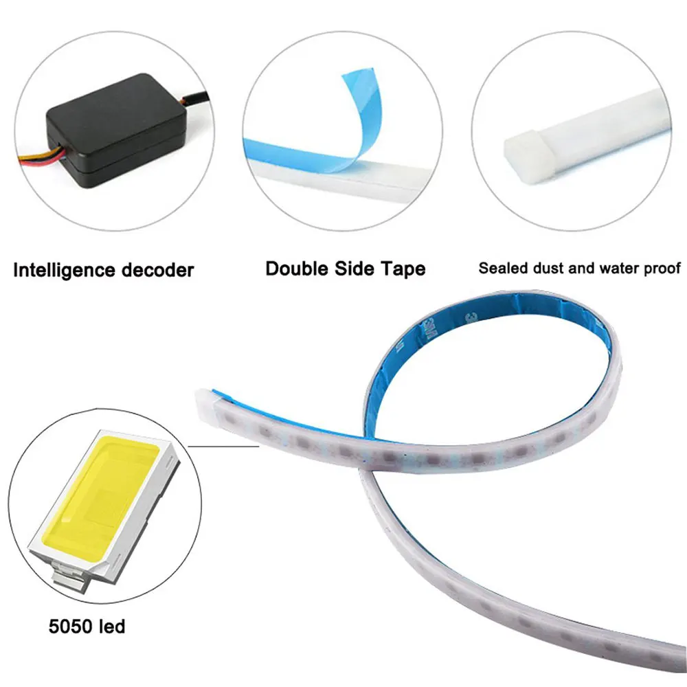 12V Car Rear Lamp Amber Turn Signal Flow LED Colorful Trunk Strip Light Tailgate Luggage Dynamic Streamer Floating LED Strip