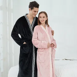 Thicken Double Sides Flannel Bathrobe Men Couples Warm Dressing Gown Simple Patchwork Kimono Bath Robe Man Sleepwear Home Suit
