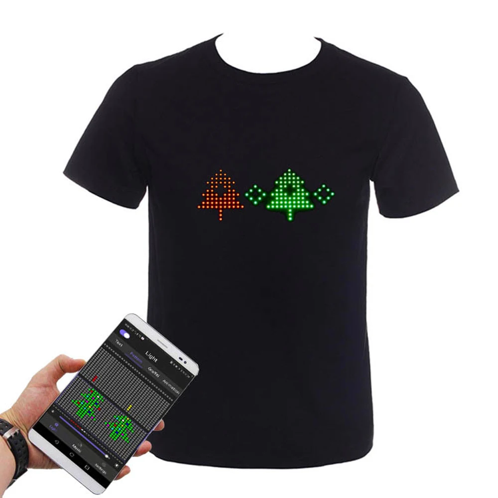 App Control Bluetooth Programmable Led T-shirt Dj LED Tshirt Built-in Battery Scrolling Text Animation Message Matrix Display 3