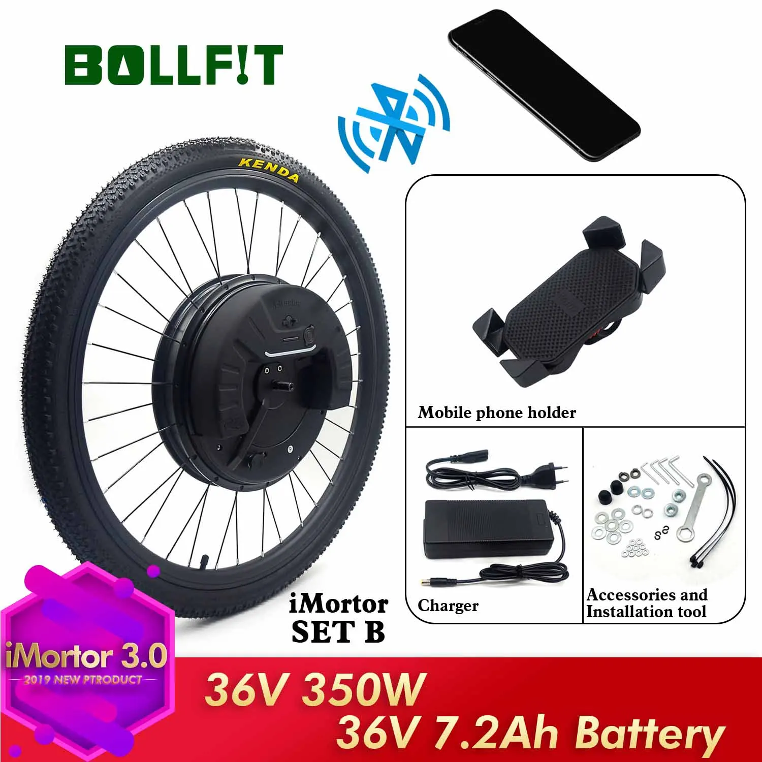 Bollfit iMortor 3 36 В 350 Вт Электрический велосипед мотор колеса 2" 26" 2" 700C комплект для переоборудования электрического велосипеда с батареей 7.2Ah