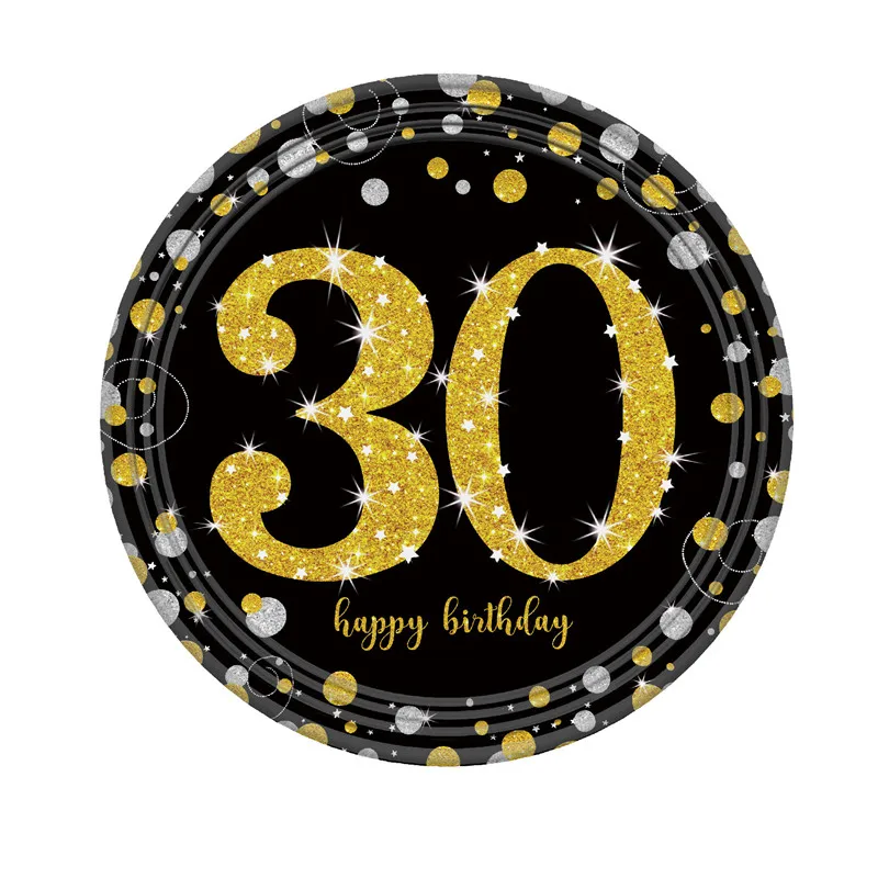 Золотой День рождения украшения 60th 21th 30th 40th 50th день рождения настольная скатерть посуда день рождения принадлежности HL81 - Цвет: 8pcs 9inch 30