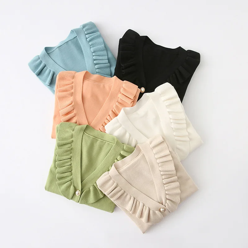 

Women Clothes 2019 Autumn and Winter Clothes Women V-neck Ruffle Cardigan Women Sweater Women Casaco Feminino