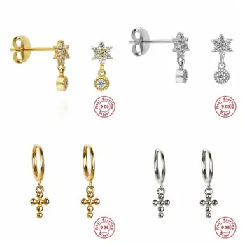 

925 Sterling Sliver Luxury Fashion stud earrings cross Earrings Cubic Zirconia Silver Stud Earrings for Women A30