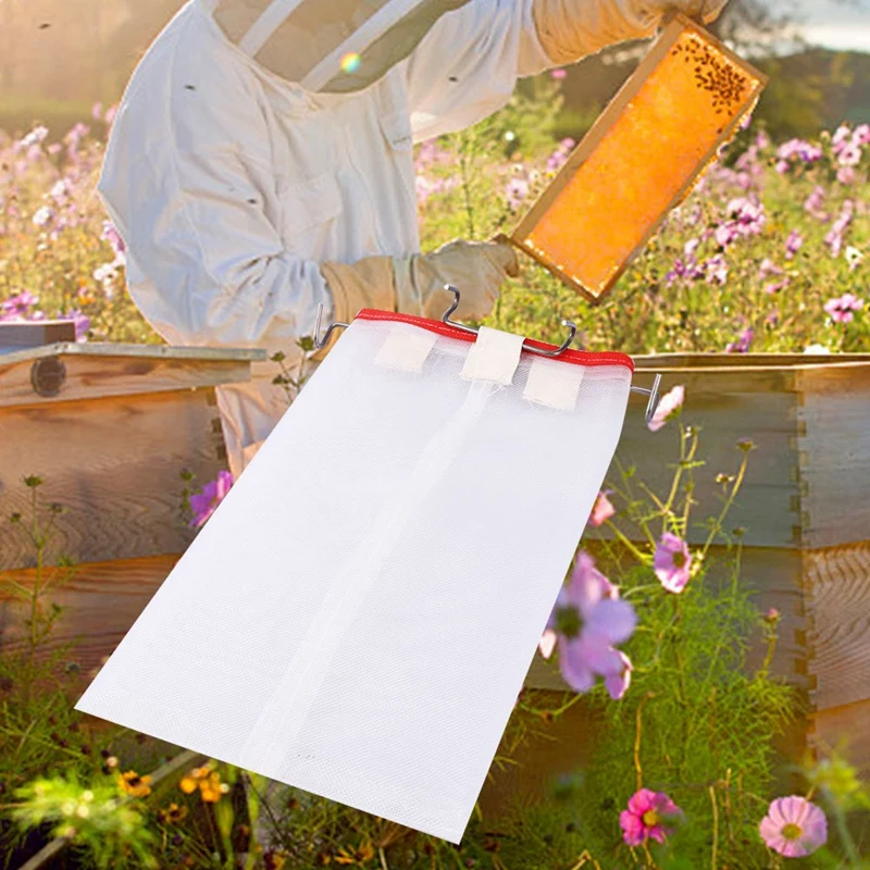 

2 Pcs Beekeeping Tools New Portable Squre Net Filter with Hooks Honey Bee Filter Extractor Best Cappings Bag for Honey Filter Pr