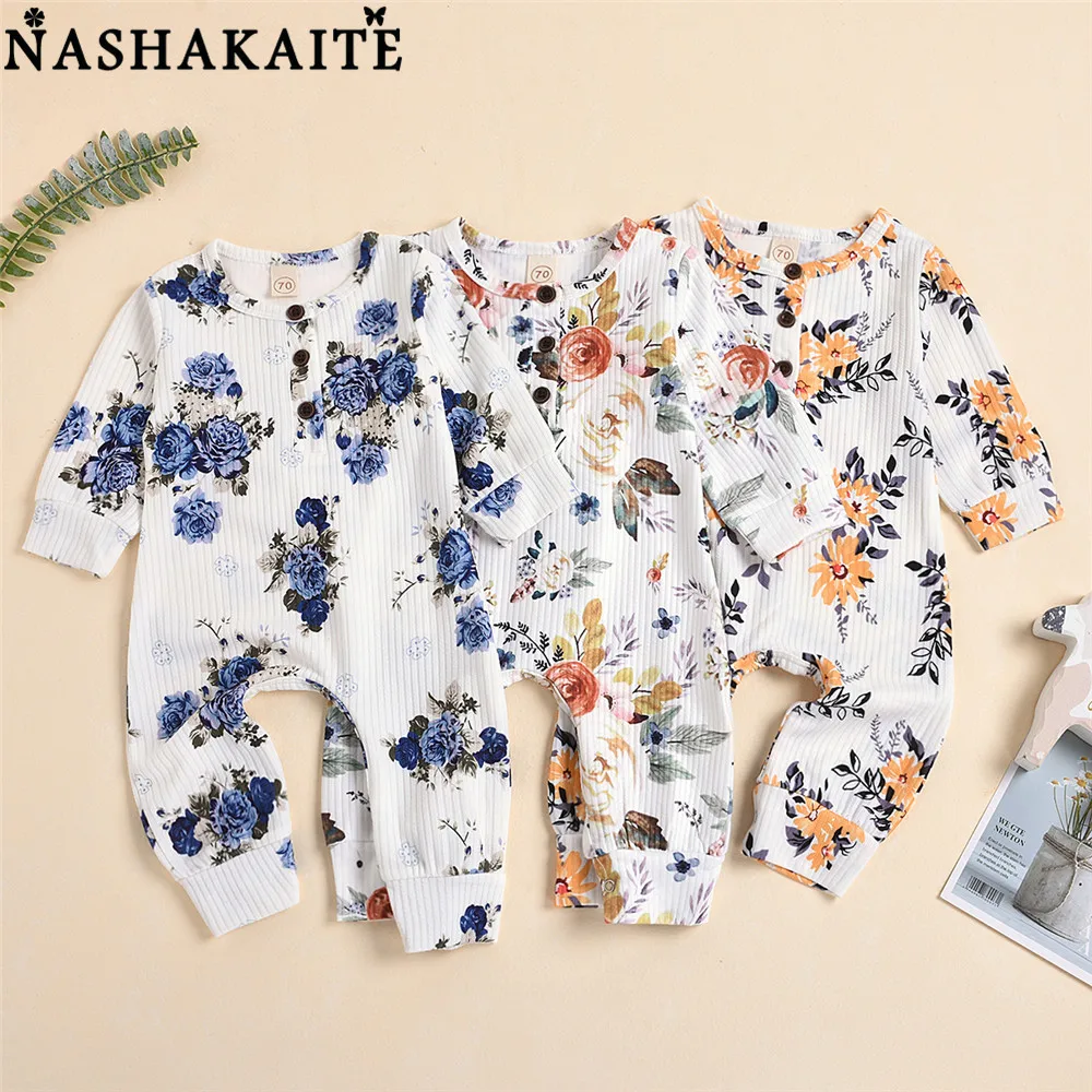 

NASHAKAITE Floral Butterfly Print Baby Girl Romper Newborn Baby Girl Clothes Lace Collar Jumpsuit For Baby Newborn Clothing