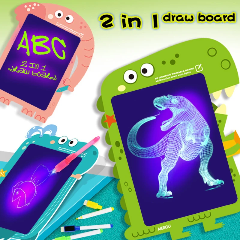 LED Light Luminous Drawing Board Kids Graffiti Doodle Drawing Tablet Magic Draw With Light-Fun Fluorescent Pen Educational Toys