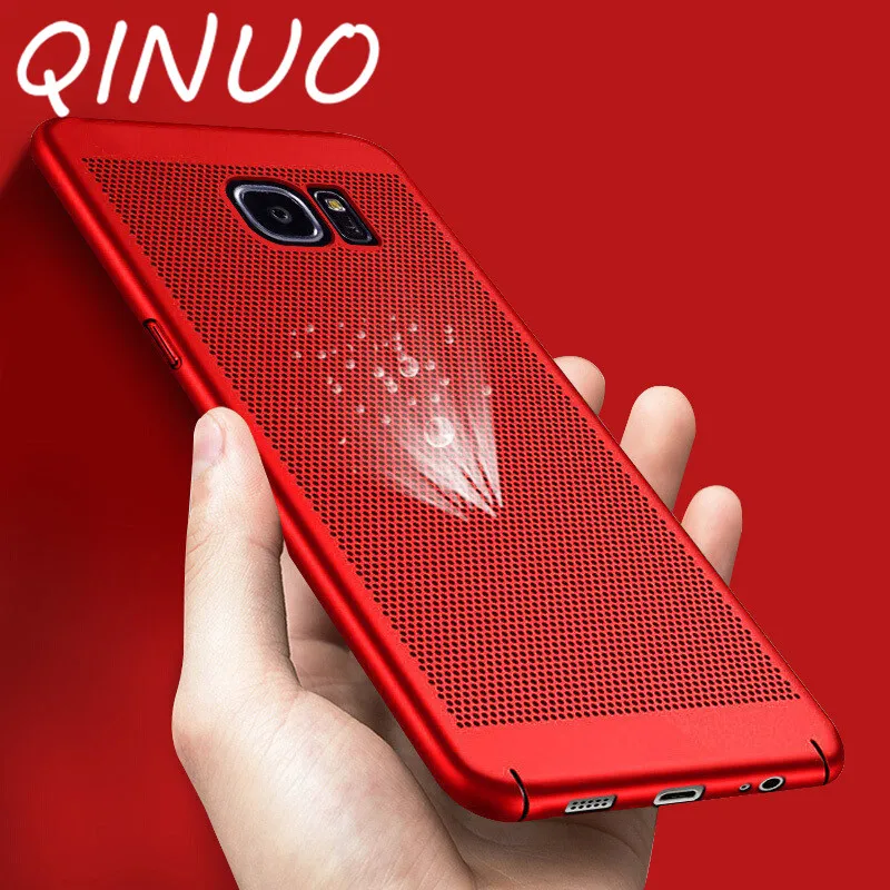 

QINUO Hollow Cooling Slim Case For Samsung S10 S10E S10 Plus S5 S6 S7 Edge S8 S9 Plus Note 3 4 Note 8 9 Breathable PC Cover Capa