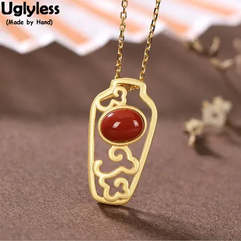 

Uglyless Hollow Designer Bottle Pendants for Women Natural Agate Necklaces + Chains Real 925 Silver Fashion Creative Jewelry