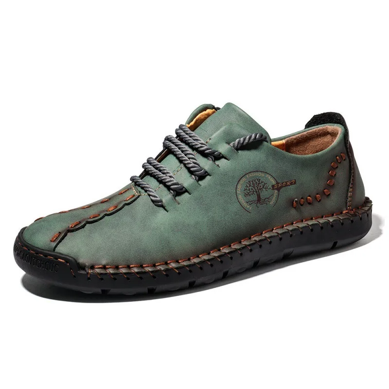 New Mens Handmade Leather Mens Sport Sneakers Walking Footwear Male Comfortable Outdoor Leisure Office Work Shoes Plus Size