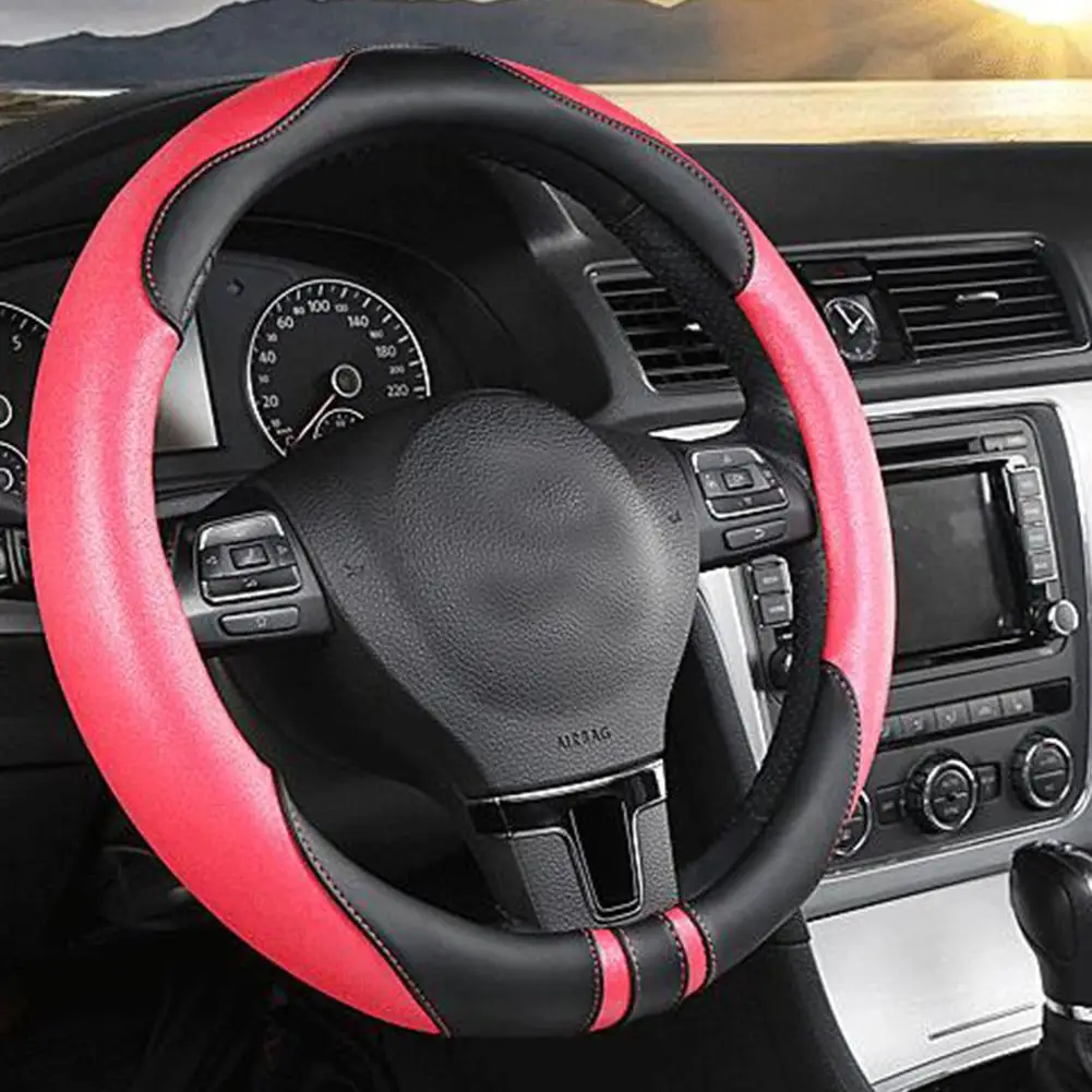 Black pink Универсальный автомобильный чехол на руль 38 см авто нескользящий чехол на руль для четырех сезонов - Название цвета: Black pink