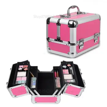 

Portable Cosmetic Case PINK Up Handbag Organizer Storage Pouch Toiletry Functional Box With Lock Large Capacity